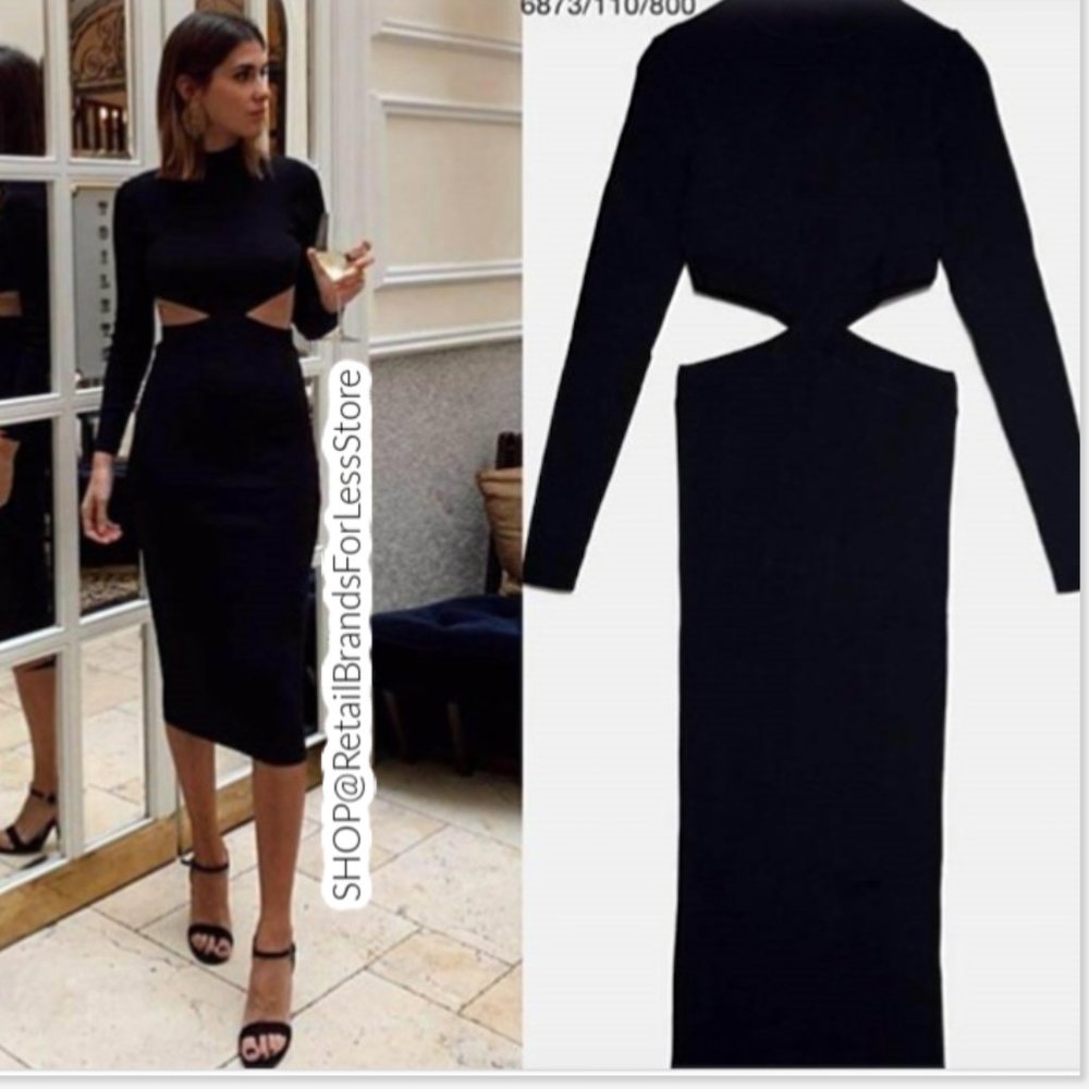 ZARA BLACK CUT OUT KNIT BANDAGE MIDI MAXI DRESS